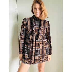 Vintage 60s Micro Mini Dress Brown/Cream Retro Baby Doll Dresses